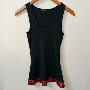 VTG 2005 Y2K Express Black Ribbed Tank Red Sequin Hem Pima Cotton Size M